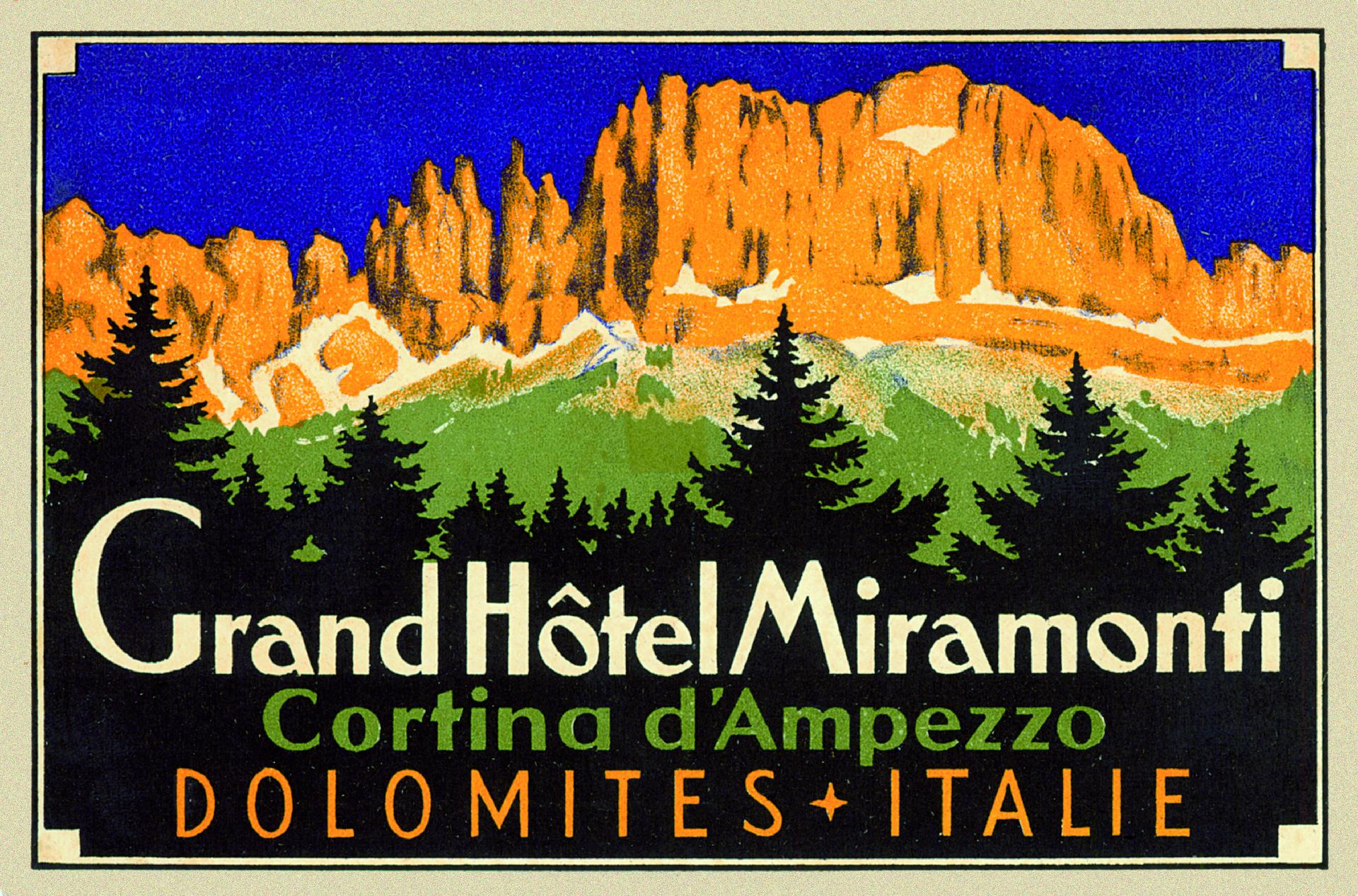 Grand Hotel Miramonti, Cortina d'Ampezzo, suitcase label, 1920 - Museo Nazionale della Montagna "Duca Degli Abruzzi" - CAI Torino