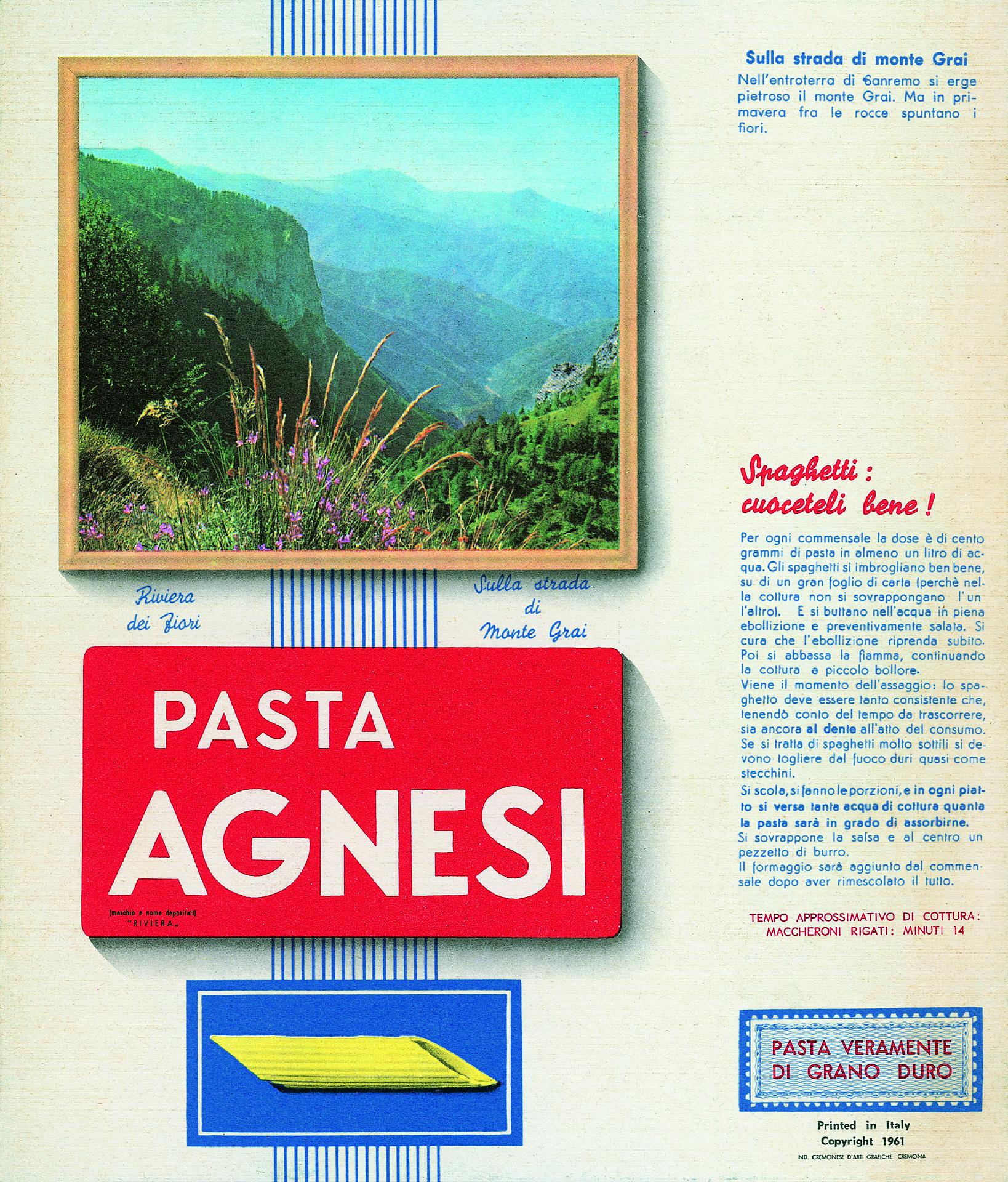 Pasta Agnesi, glimpse of the Sanremo hinterland, pasta label, 1961 - Museo Nazionale della Montagna "Duca Degli Abruzzi" - CAI Torino