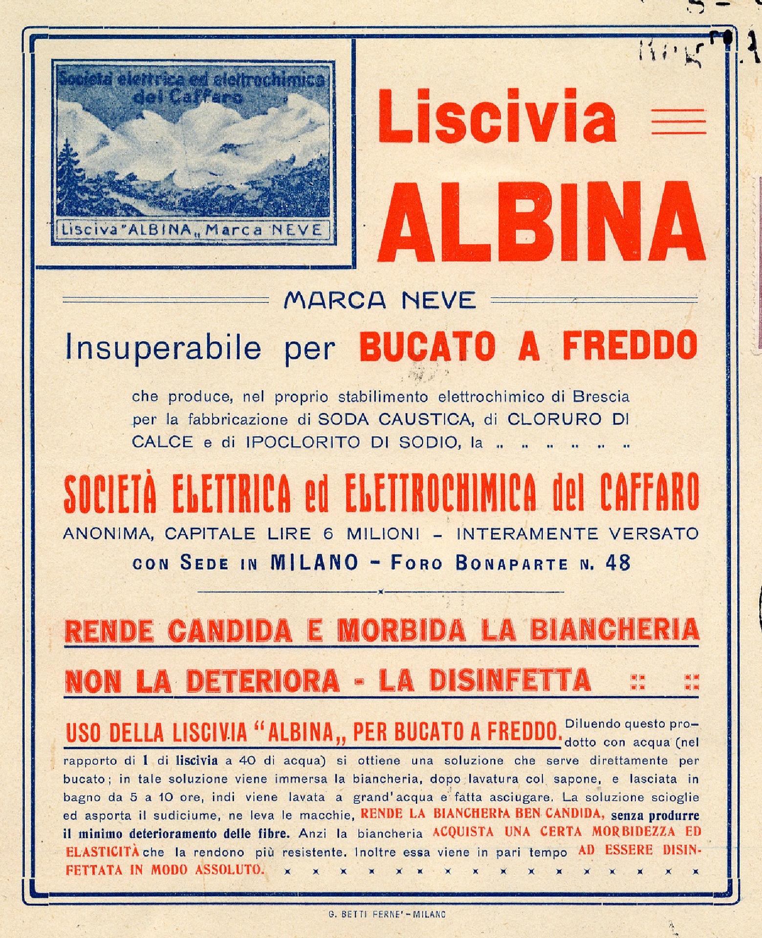 Albina lye, Neve brand - © Archivio Centrale dello Stato