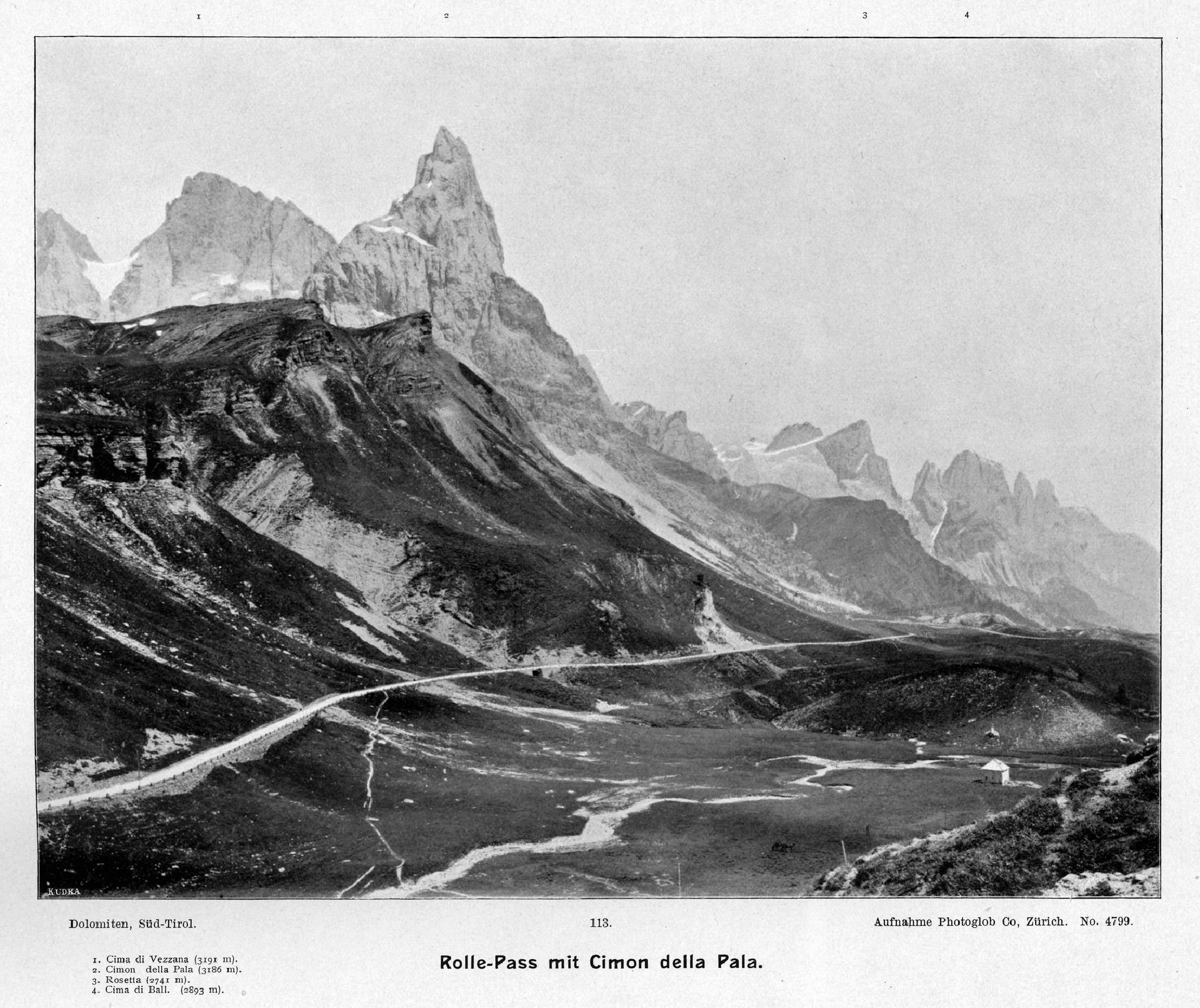 Road conditions and infrastructure before the conflict: the Passo Rolle road, Alpine Majestäten und ihr Gefolge: die Gebirgswelt der Erde in Bildern, vol.1, 1904 - MUSE - Museo delle Scienze di Trento