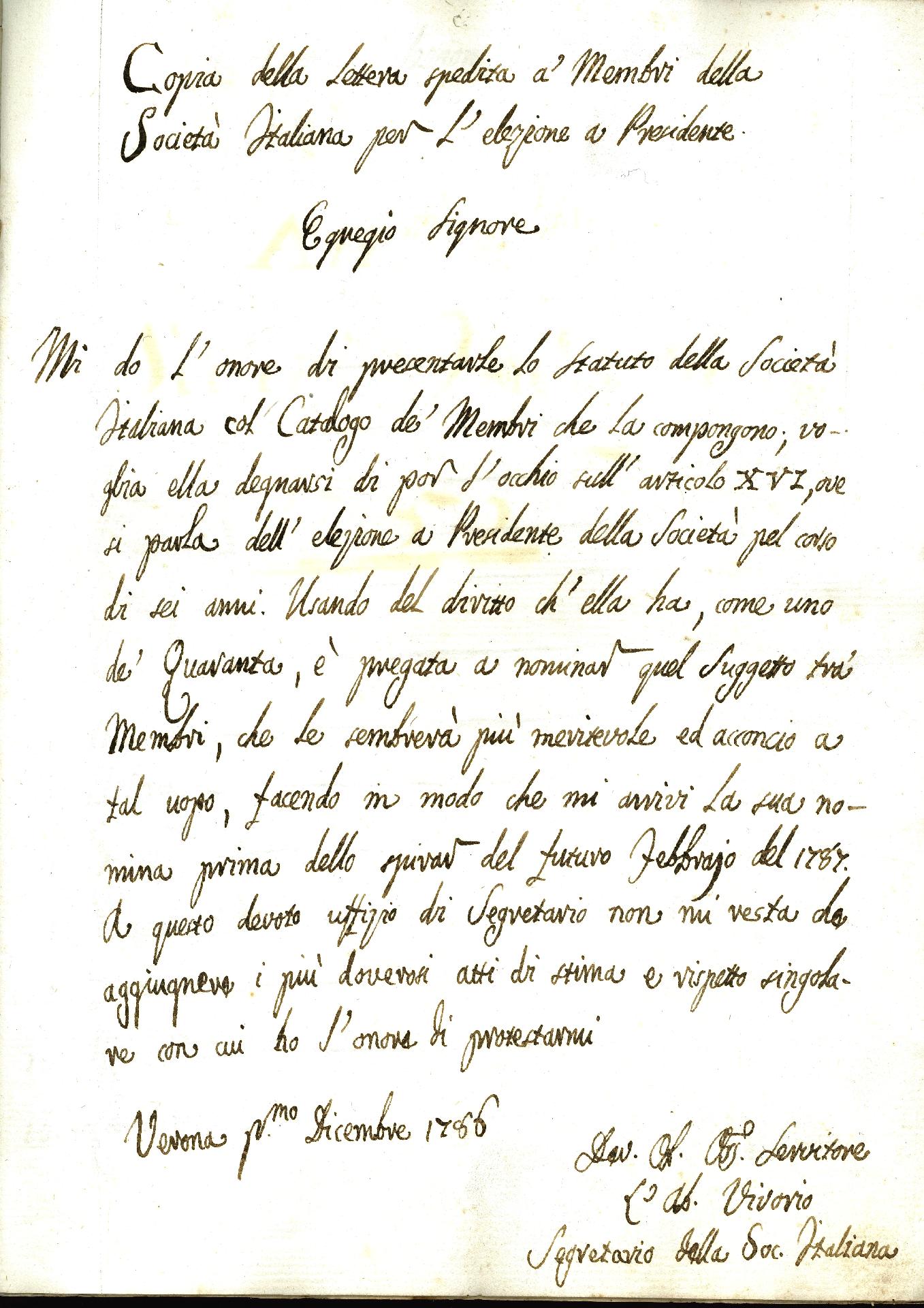 Letter of invitation to members for the election of the President of the Italian Society, 1786 - CC BY-SA Accademia Nazionale delle Scienze, detta dei XL